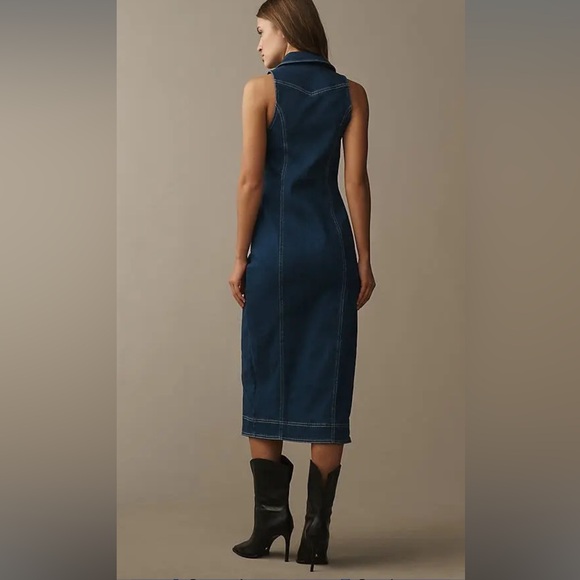 ANTHROPOLOGIE FITTED DENIM PILCRO MIDI DRESS COLOR DENIM DARK  XL NWT - Picture 5 of 14